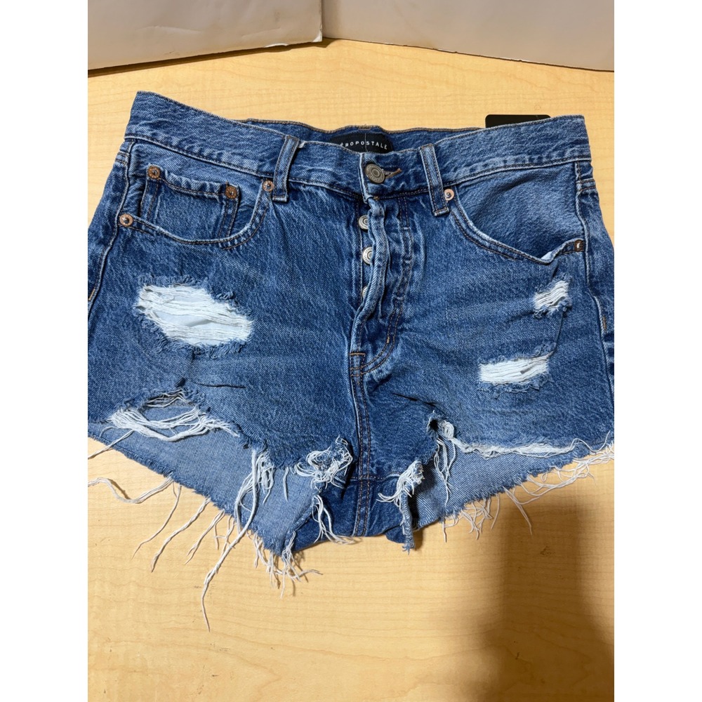 Aeropostale‎ Womens High Waisted Distressed Boyfriend Denim Shorts Blue Size 4